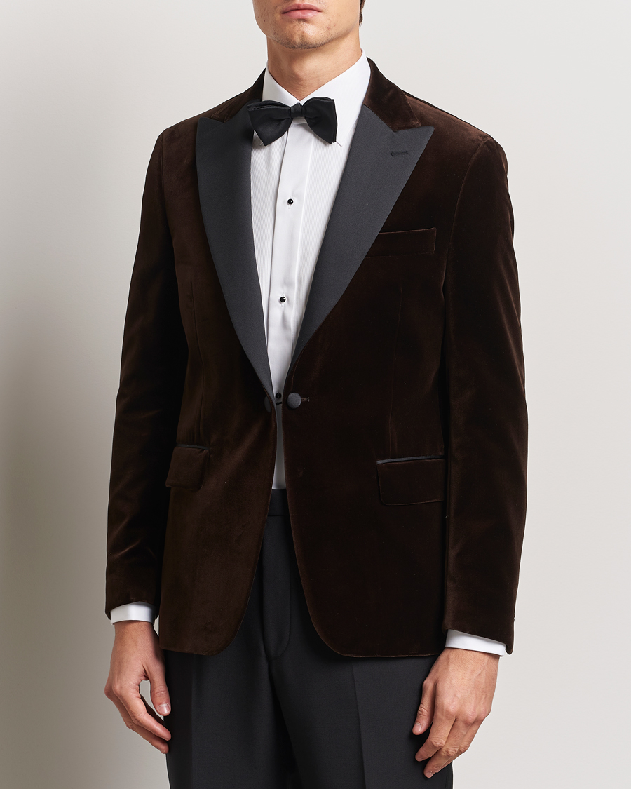 Uomini | Blazers | Oscar Jacobson | Frampton Velvet Tuxedo Blazer Brown