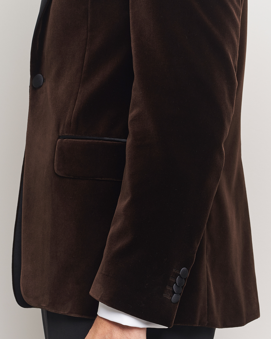 Uomini | Blazers | Oscar Jacobson | Frampton Velvet Tuxedo Blazer Brown