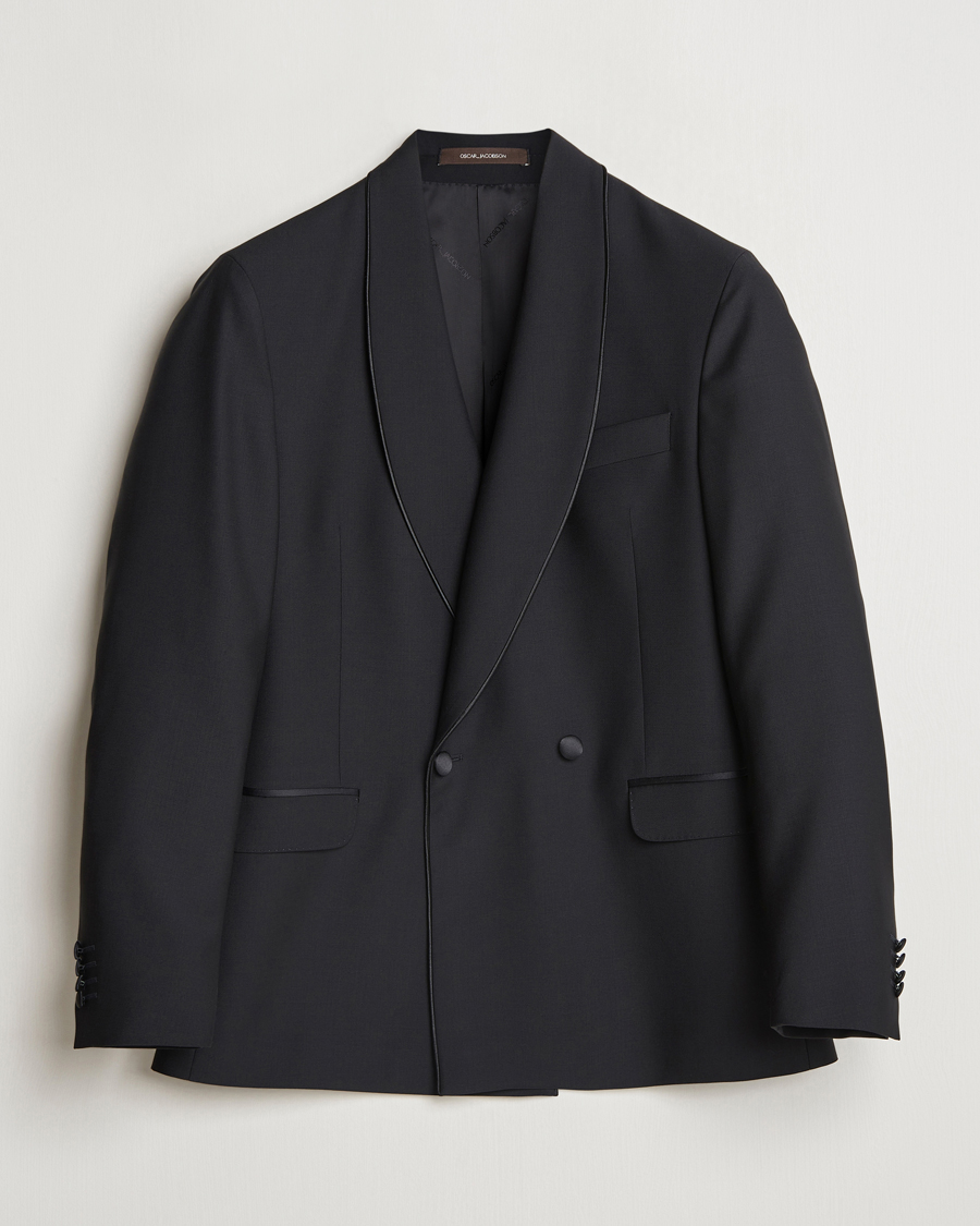 Uomini | Blazers | Oscar Jacobson | Fattore Double Breasted Tuxedo Blazer Black