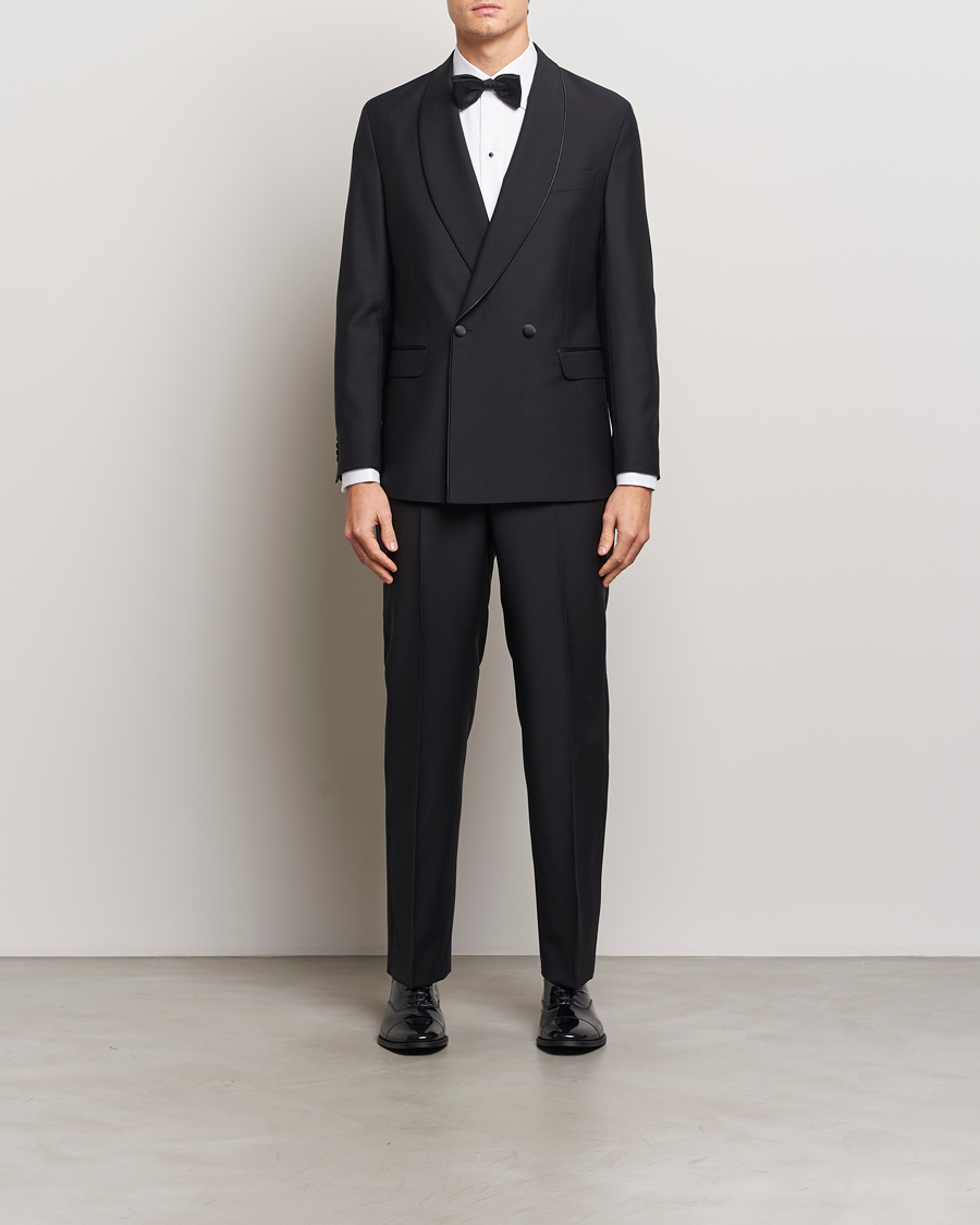 Uomini | Blazers | Oscar Jacobson | Fattore Double Breasted Tuxedo Blazer Black