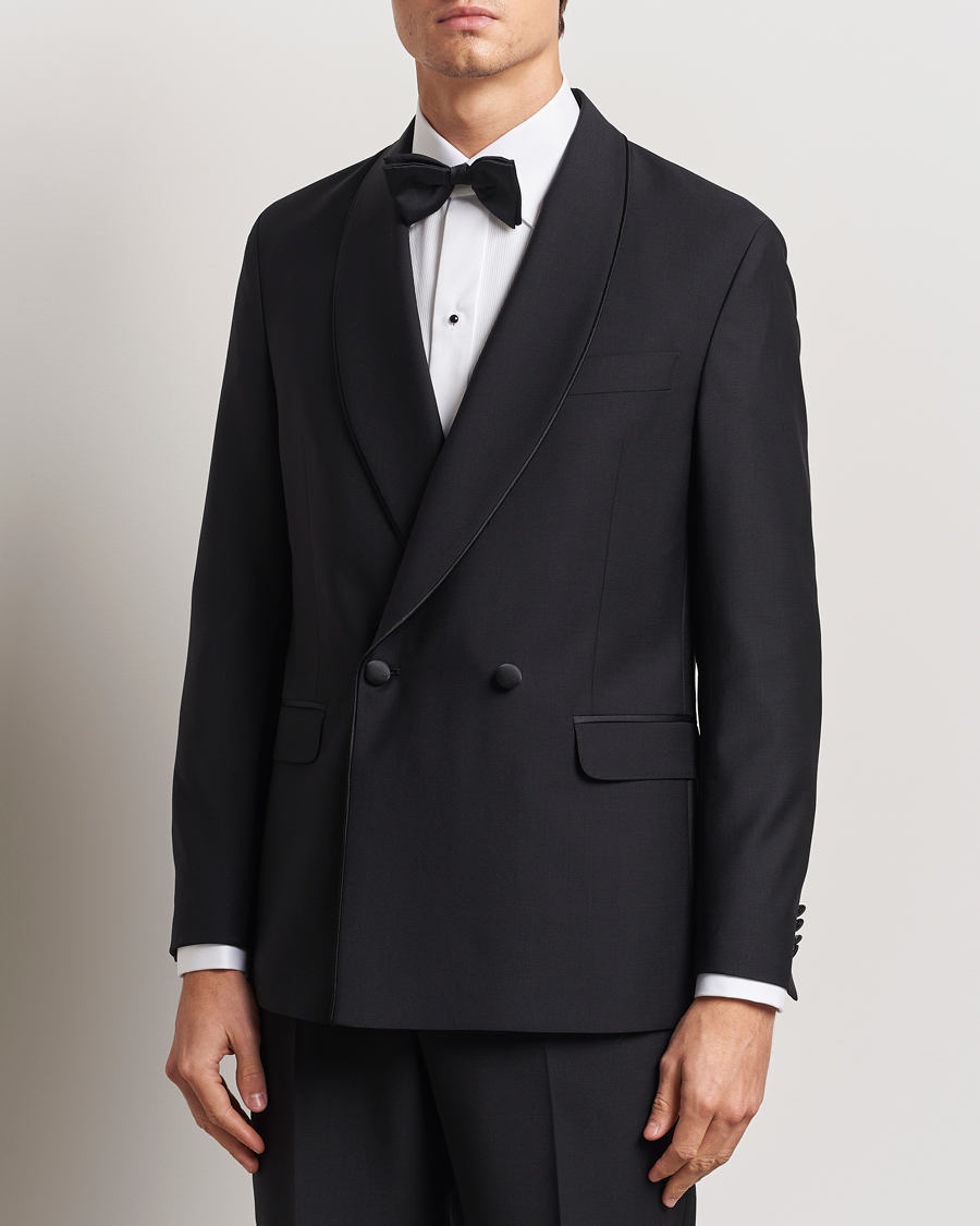 Uomini | Blazers | Oscar Jacobson | Fattore Double Breasted Tuxedo Blazer Black