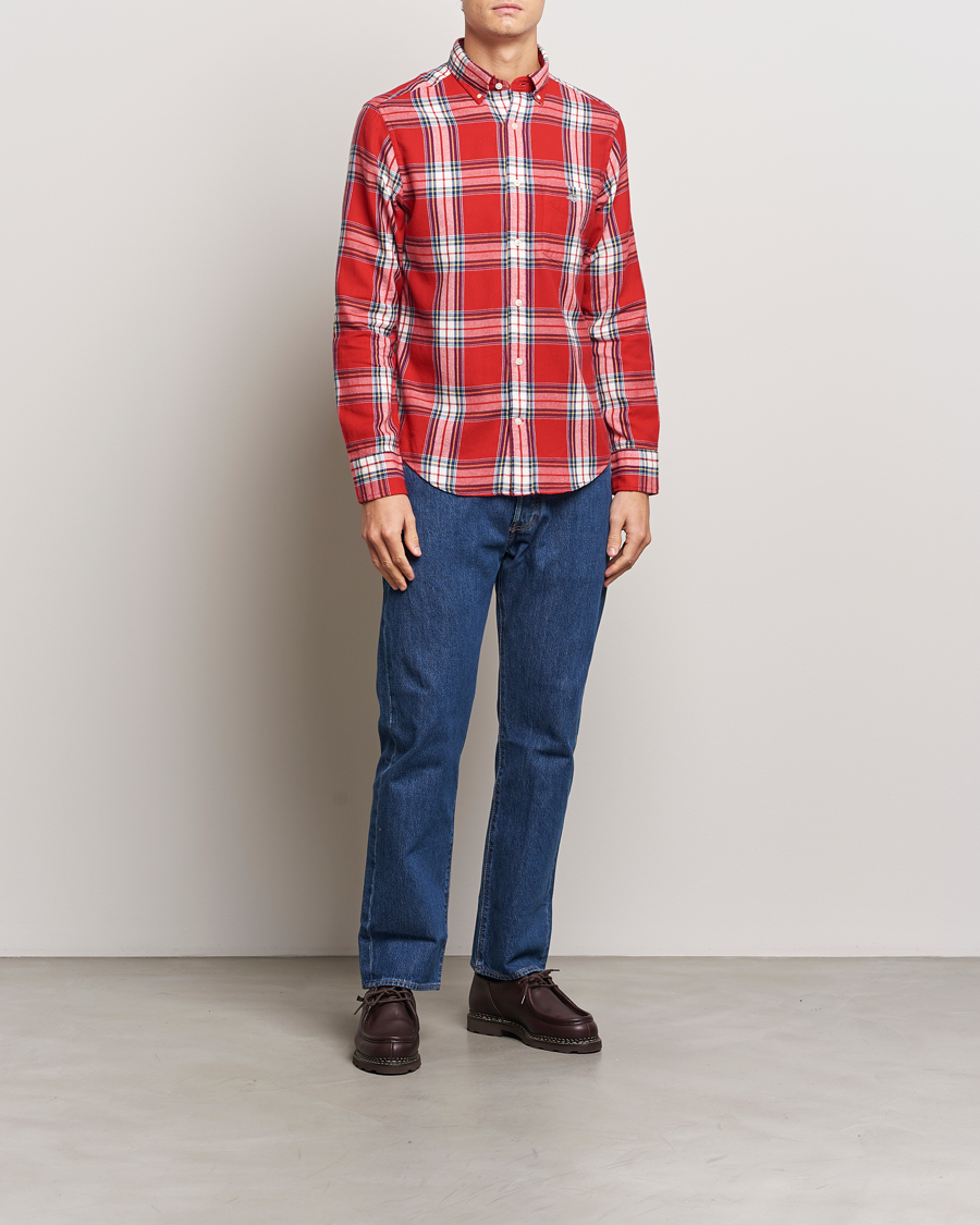 Uomini | Camicie | Gant | Regular Flannel Check Shirt Ruby Red