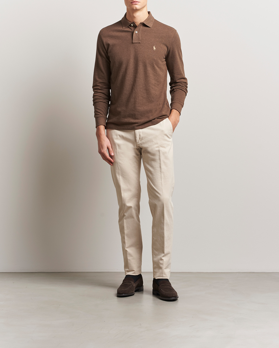 Uomini | Maglieria | Polo Ralph Lauren | Custom Slim Fit Long Sleeve Polo Cedar Heather