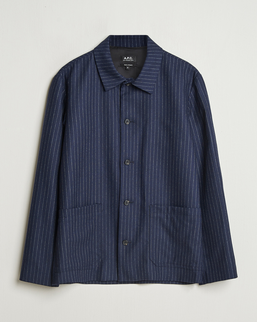 Uomini | Giacche | A.P.C. | Wool Pinstriped Shirt Jacket Dark Navy