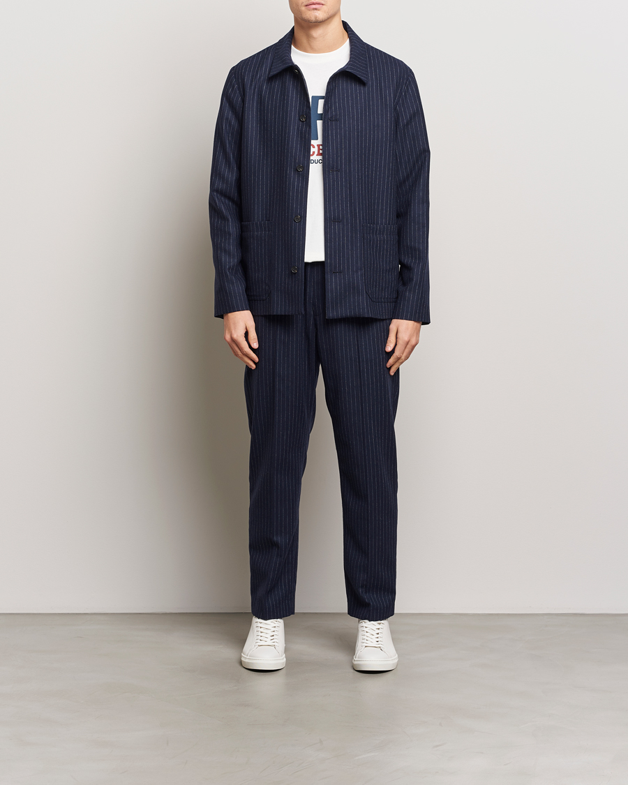 Uomini | Giacche | A.P.C. | Wool Pinstriped Shirt Jacket Dark Navy