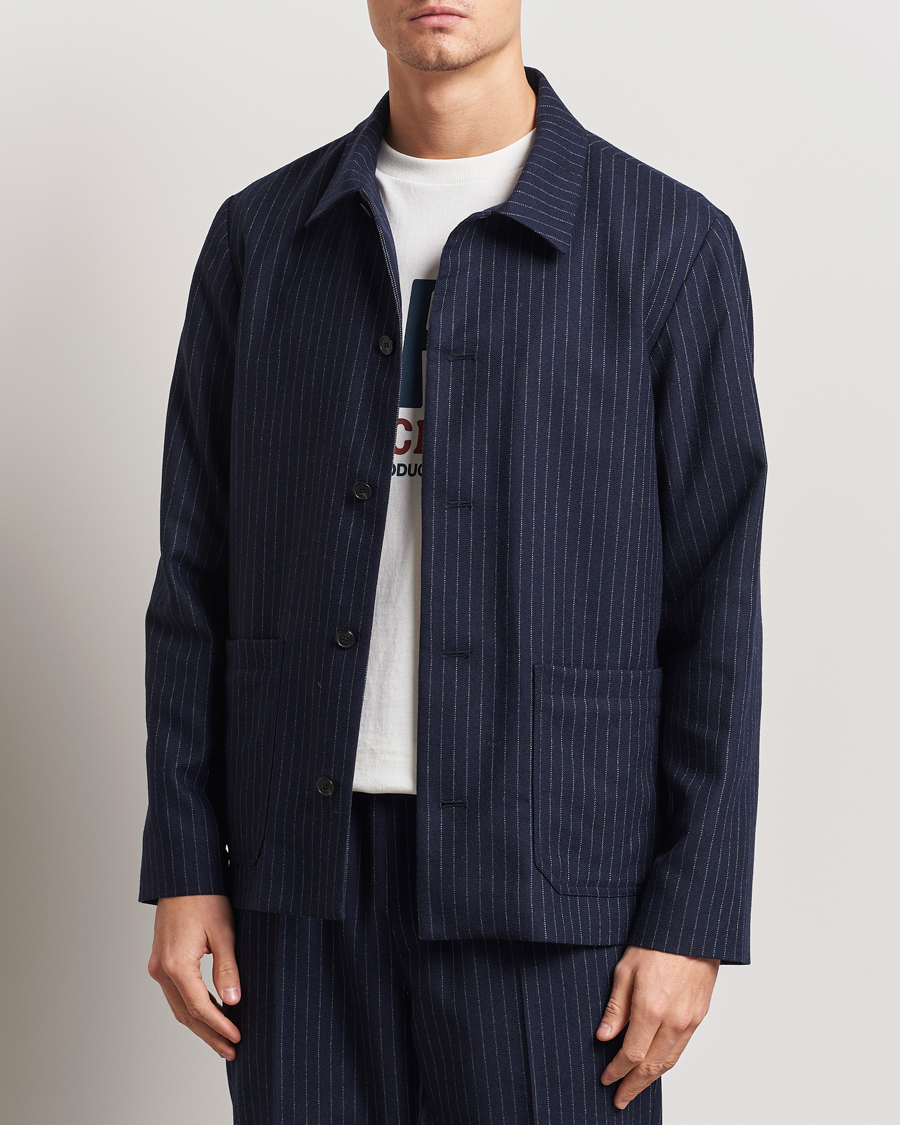 Uomini | Giacche | A.P.C. | Wool Pinstriped Shirt Jacket Dark Navy