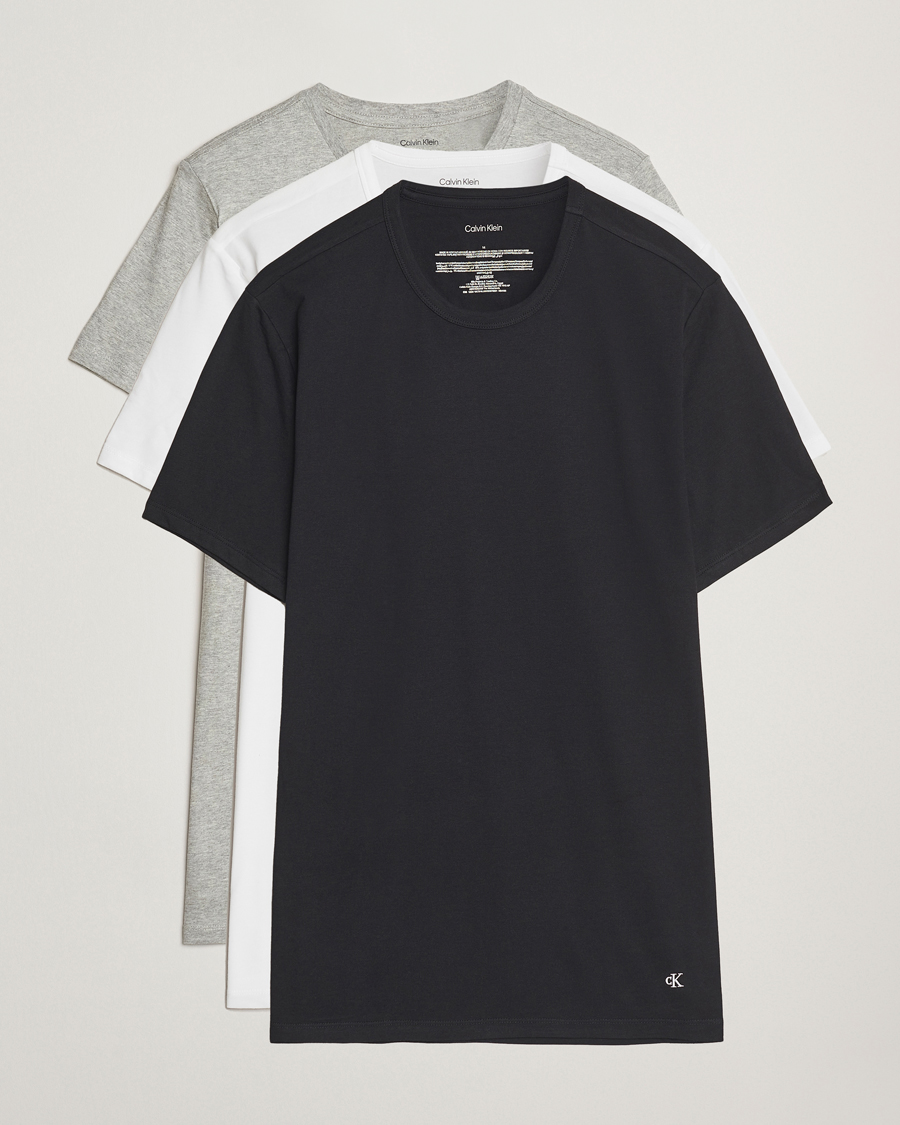 Uomini | T-shirt | Calvin Klein | 3-Pack Cotton Stretch Crew Neck T-Shirt White/Black/Grey