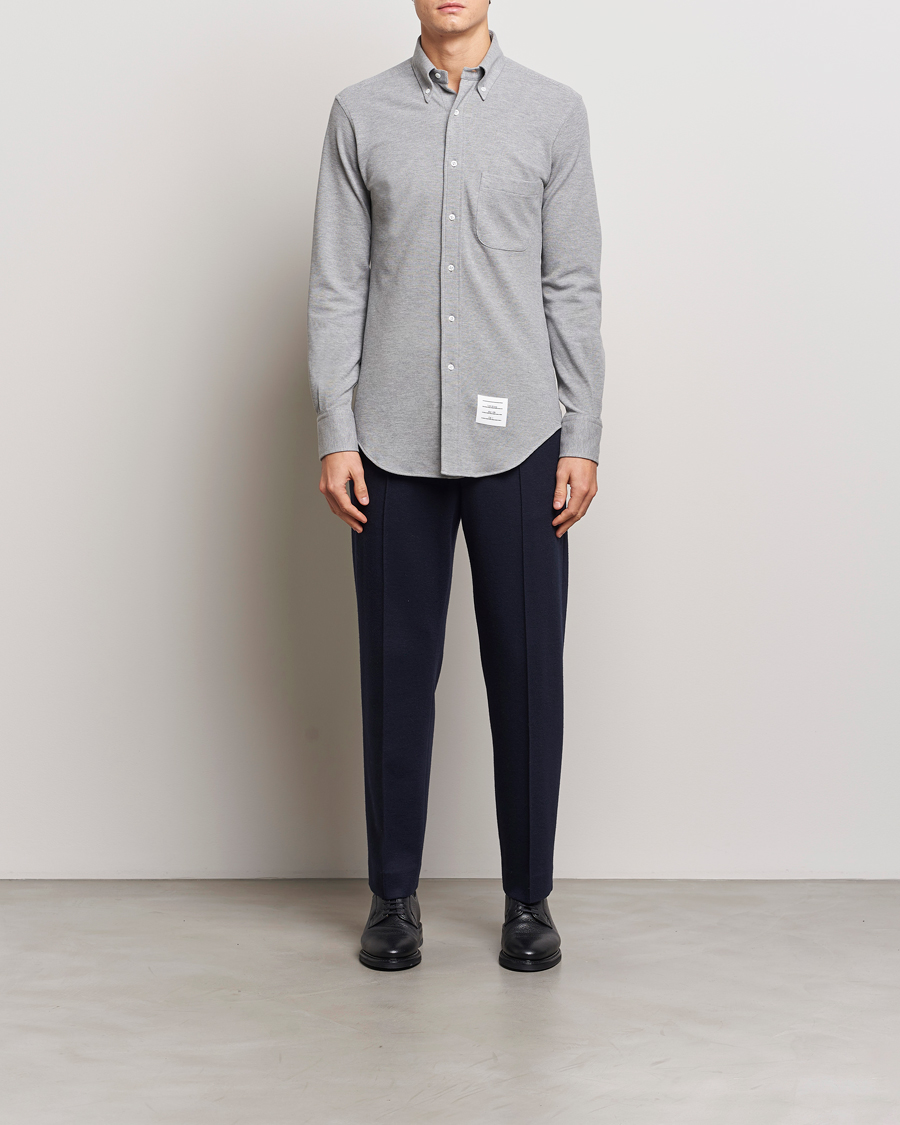 Uomini | Camicie | Thom Browne | Button Down Piquet Shirt Light Grey