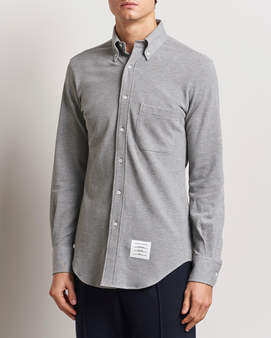 Uomini | Camicie | Thom Browne | Button Down Piquet Shirt Light Grey