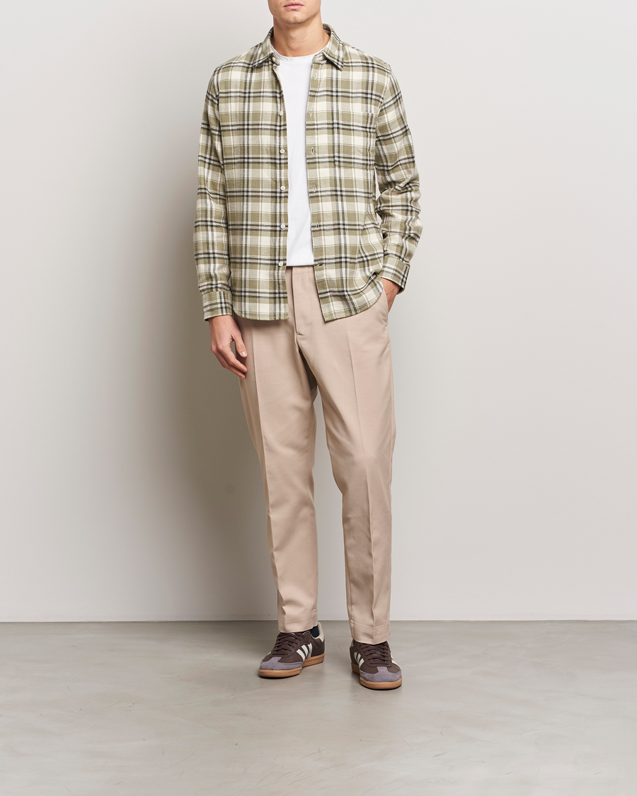 Uomini | Camicie | NN07 | Arne Brushed Cotton Checked Shirt Green/Beige