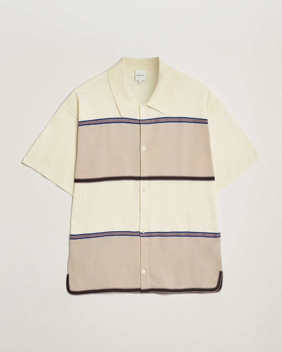 Uomini | Camicie | Paul Smith | Cotton Striped Knitted Short Sleeve Shirt White