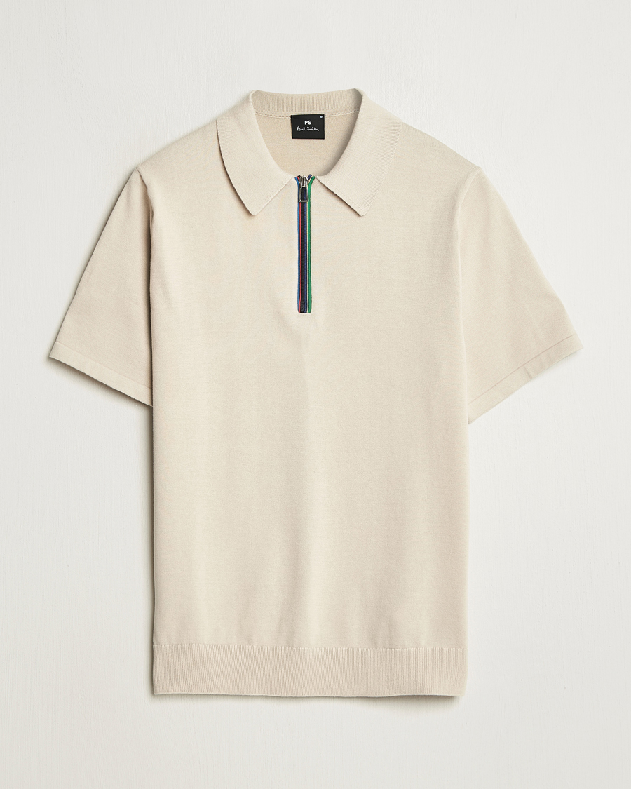 Uomini | Polo | PS Paul Smith | Cotton Knitted Half Zip Polo Off White
