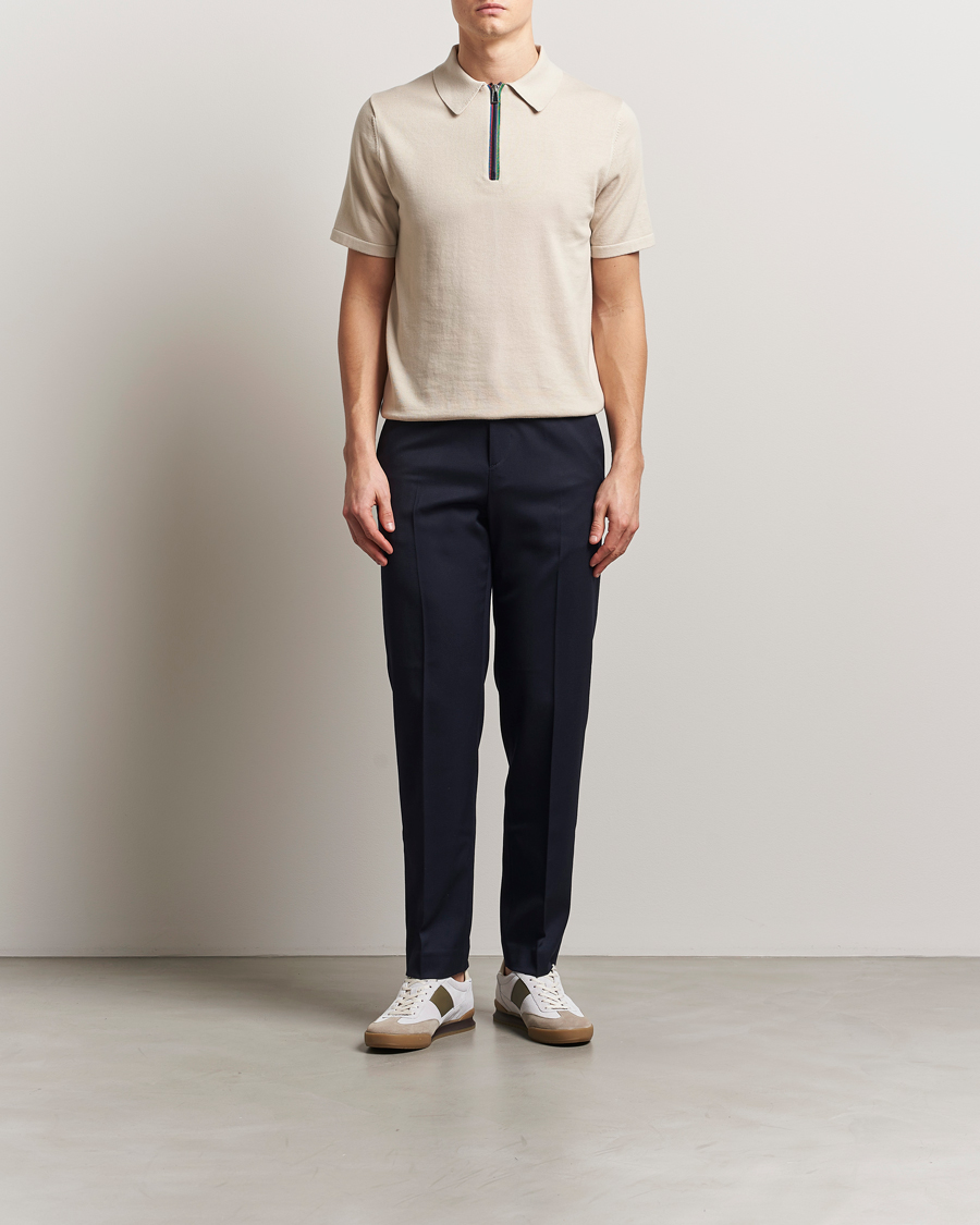 Uomini | Polo | PS Paul Smith | Cotton Knitted Half Zip Polo Off White