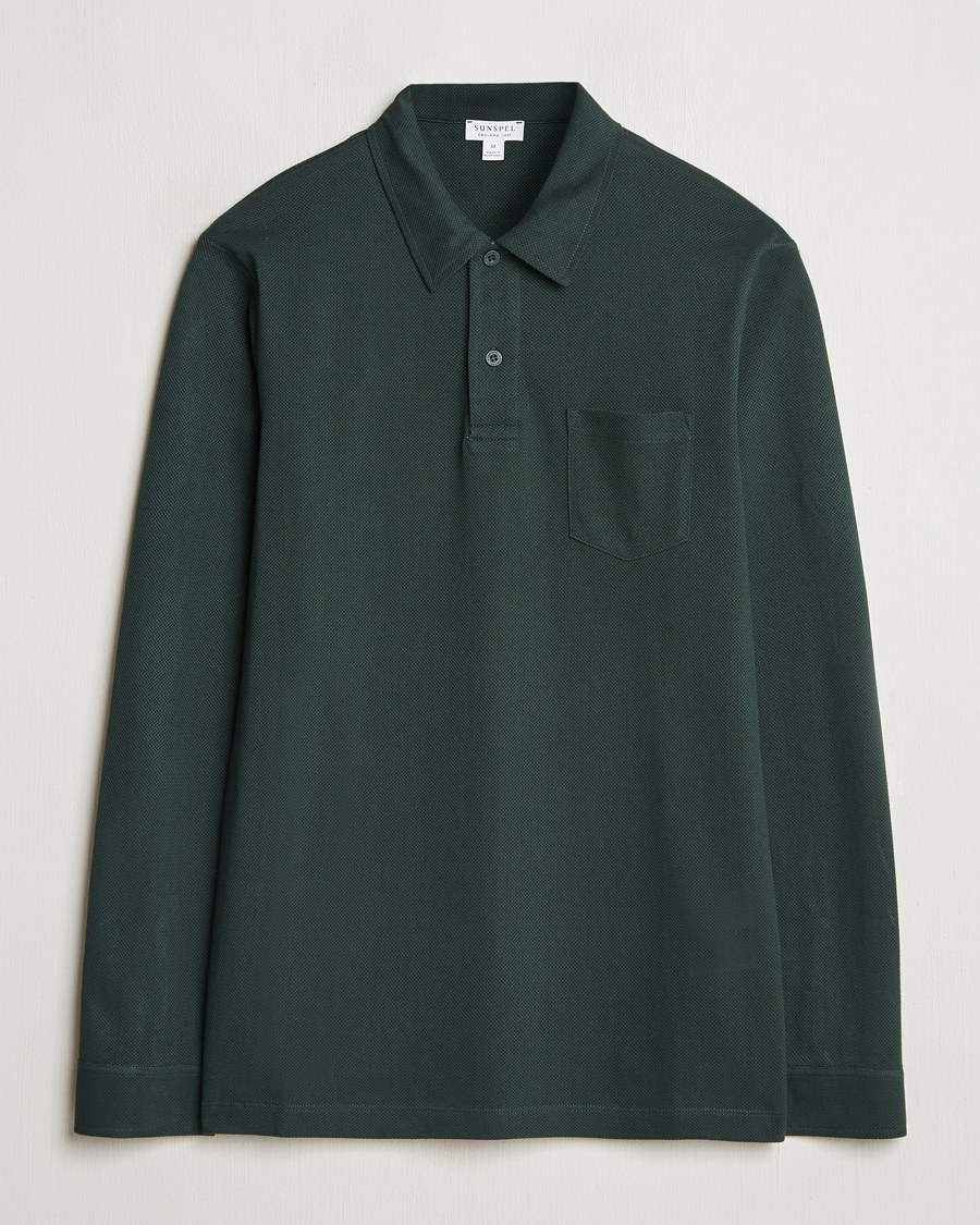 Uomini | Maglieria | Sunspel | Long Sleeve Riviera Polo Shirt Holly Green