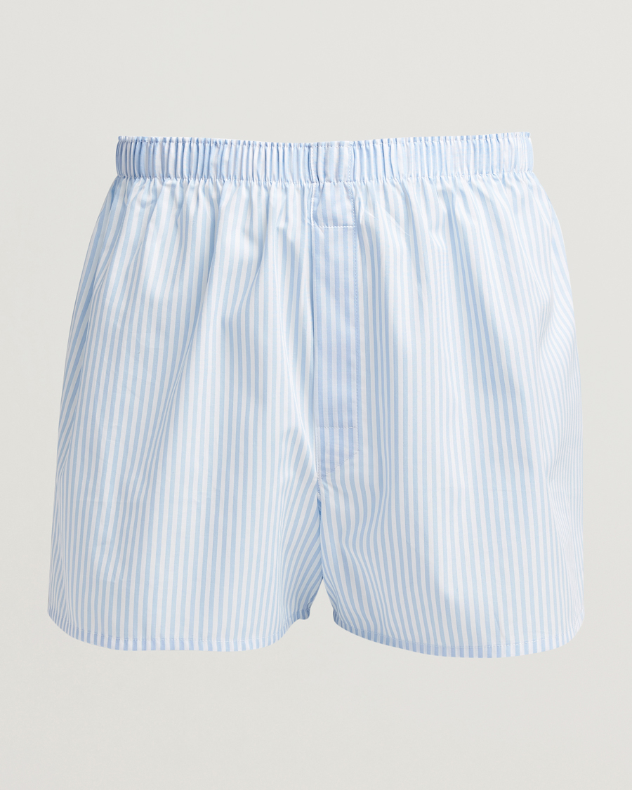 Uomini | Biancheria intima | Sunspel | Classic Woven Cotton Boxer Shorts Light Blue