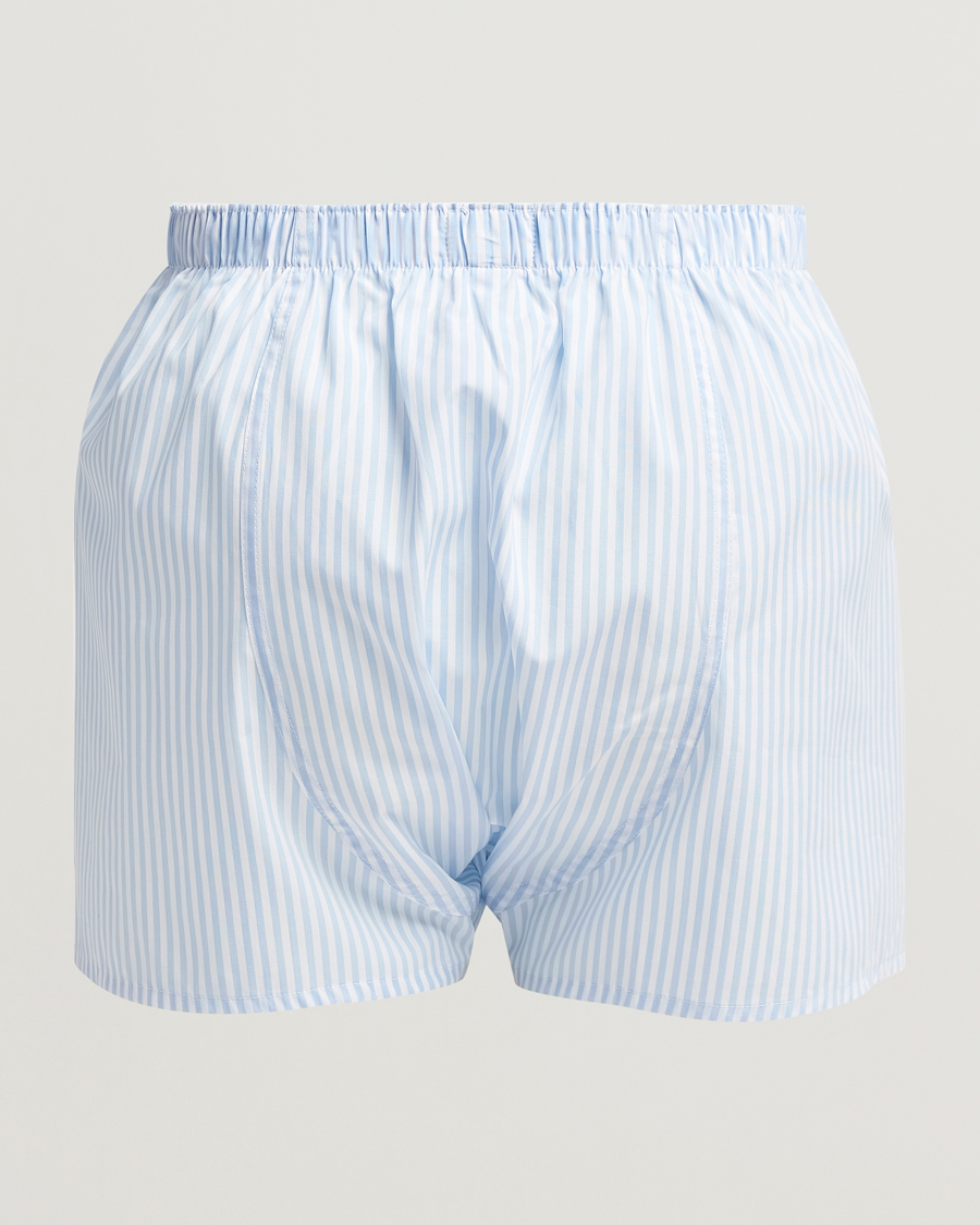 Uomini | Biancheria intima | Sunspel | Classic Woven Cotton Boxer Shorts Light Blue