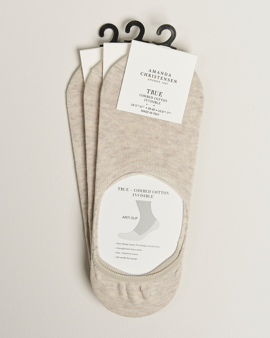 Uomini | Biancheria intima | Amanda Christensen | 3-Pack True Cotton Invisible Socks Sand Melange