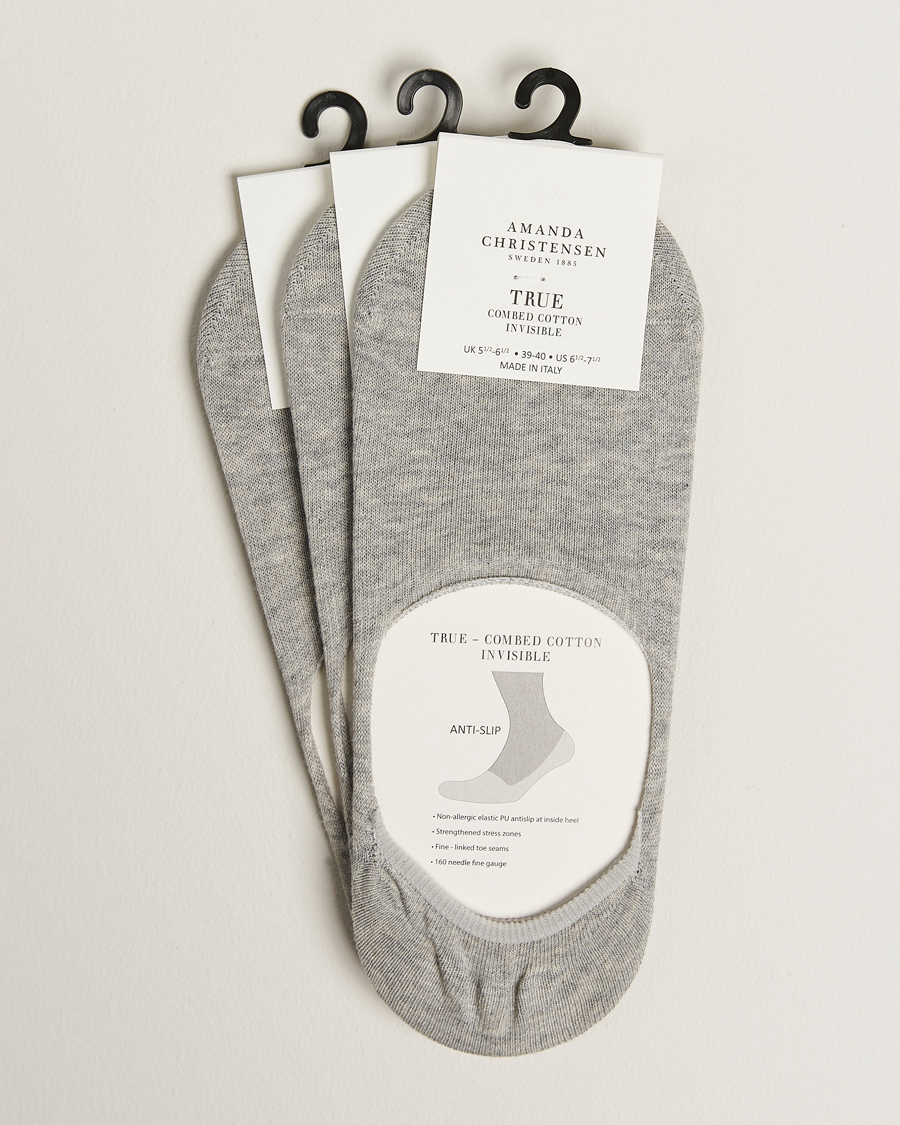 Uomini | Biancheria intima | Amanda Christensen | 3-Pack True Cotton Invisible Socks Light Grey Melange