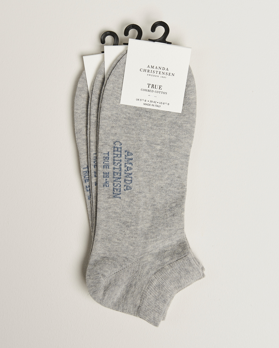 Uomini | Biancheria intima | Amanda Christensen | 3-Pack True Cotton Sneaker Socks Light Grey Melange