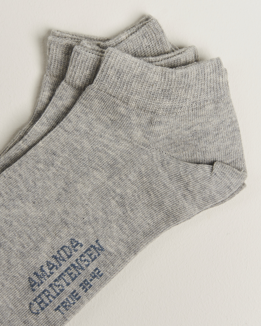 Uomini | Biancheria intima | Amanda Christensen | 3-Pack True Cotton Sneaker Socks Light Grey Melange