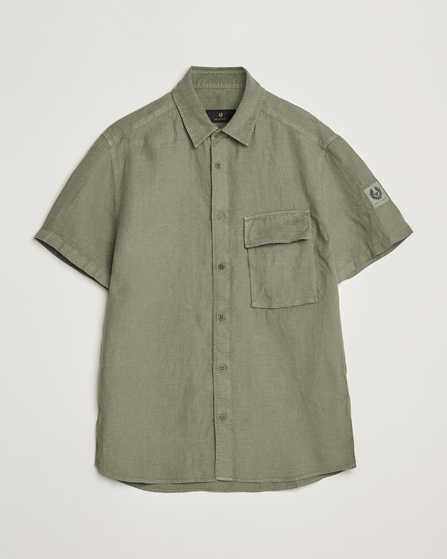 Uomini | Camicie | Belstaff | Scale Short Sleeve Linen Shirt Surplus Green