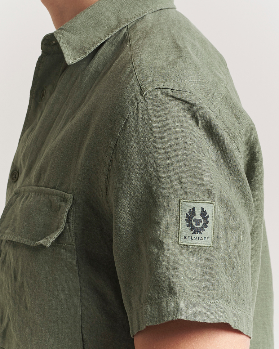 Uomini | Camicie | Belstaff | Scale Short Sleeve Linen Shirt Surplus Green