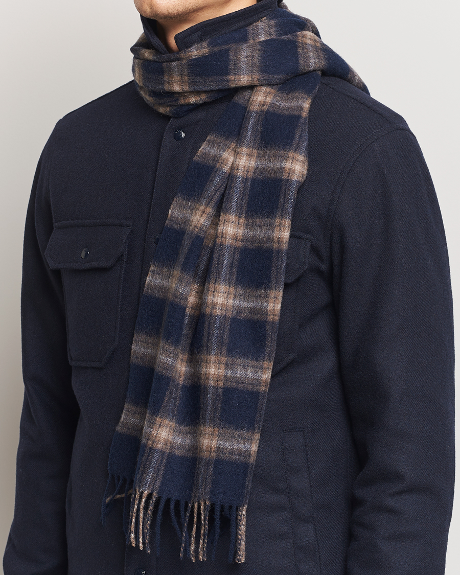 Uomini | Amanda Christensen Wool Checked Scarf Navy Melange | Amanda Christensen | Wool Checked Scarf Navy Melange