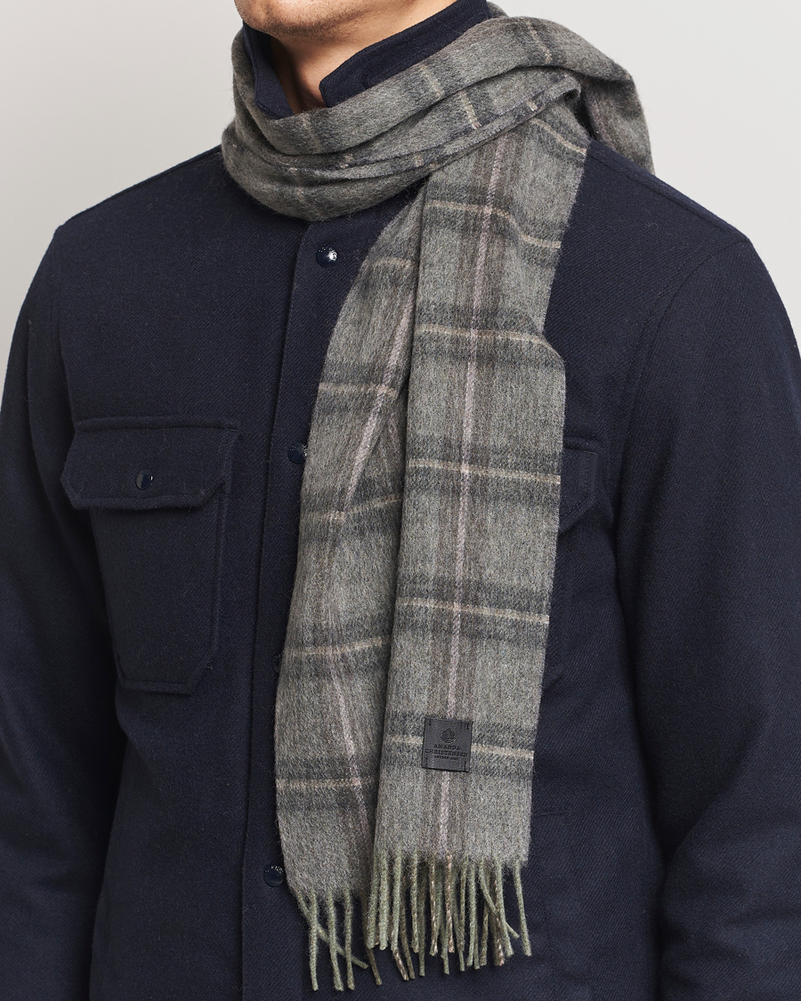 Uomini | Amanda Christensen Wool Checked Scarf Olive Melange | Amanda Christensen | Wool Checked Scarf Olive Melange