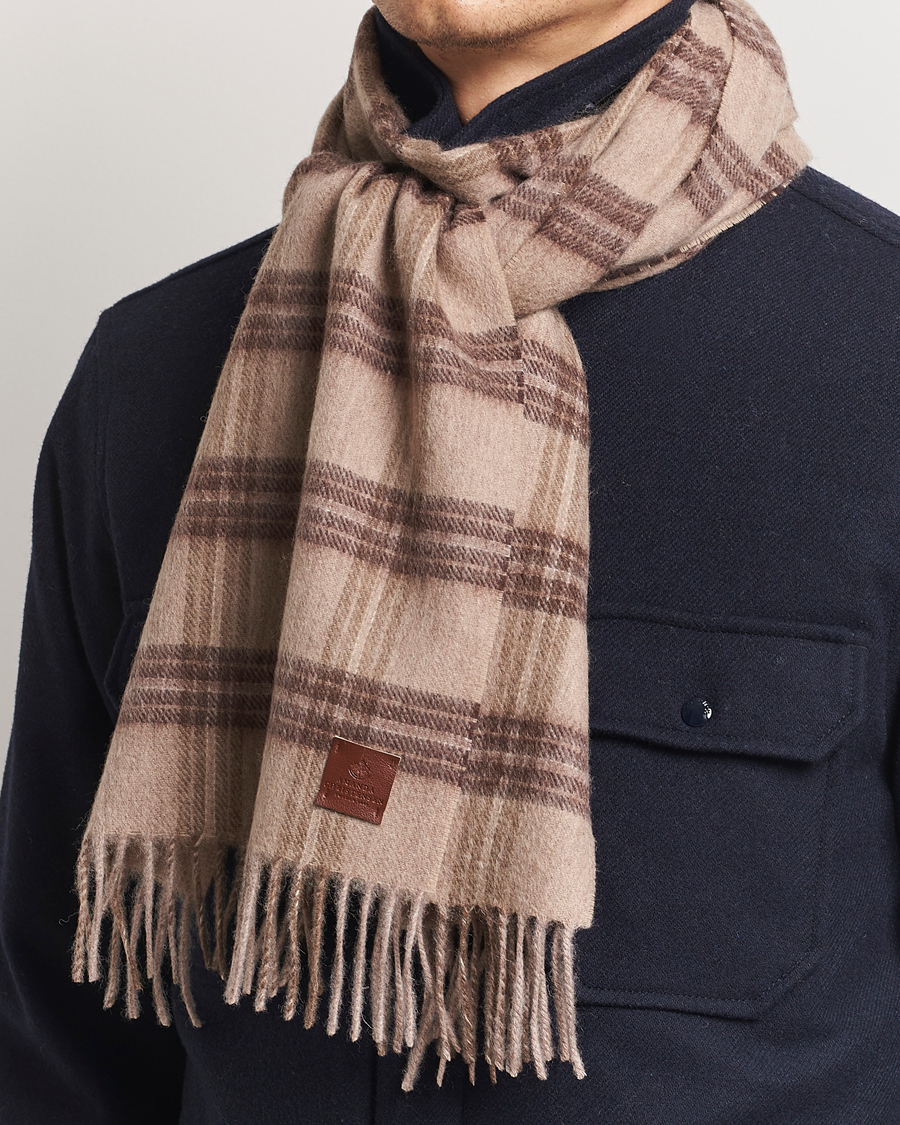 Uomini | Amanda Christensen Wool Checked Scarf Beige Melange | Amanda Christensen | Wool Checked Scarf Beige Melange