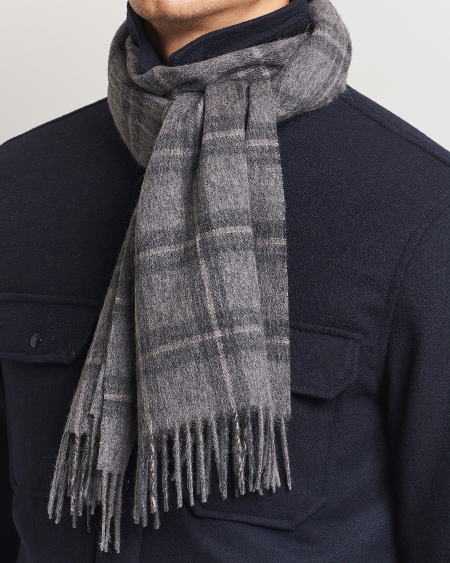 Uomini | Amanda Christensen Wool Checked Scarf Grey Melange | Amanda Christensen | Wool Checked Scarf Grey Melange