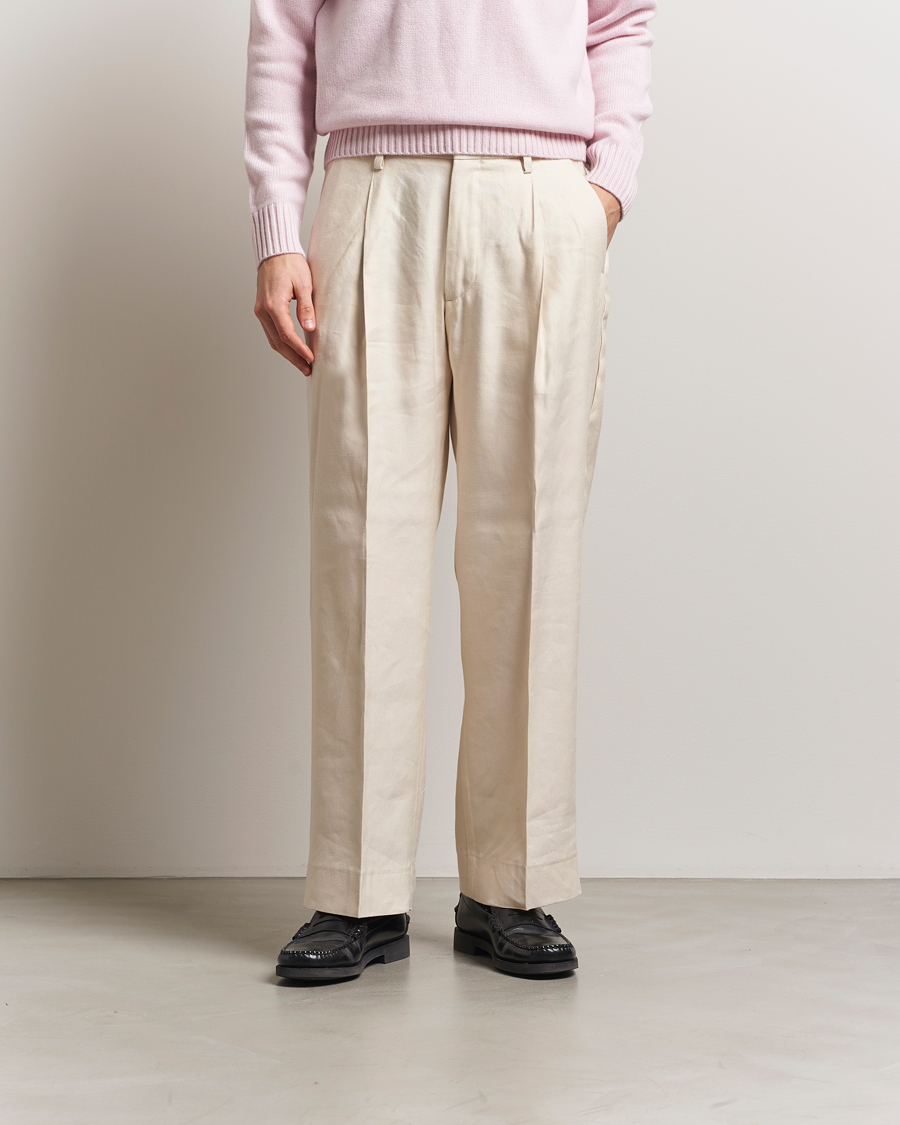 Uomini | Pantaloni | NN07 | Kay Linen/Viscose Drawstring Trousers Ivory