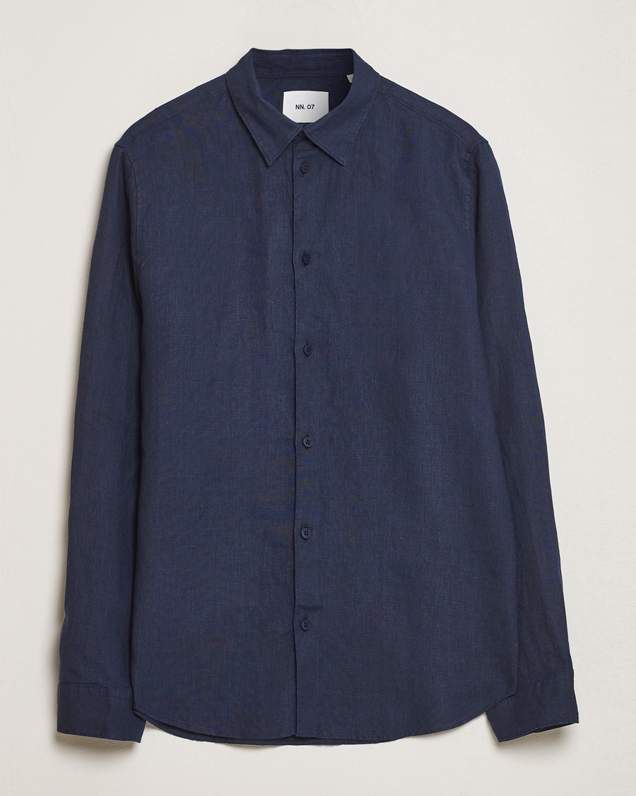 Uomini | Camicie | NN07 | Enzo Linen Shirt Navy Blue