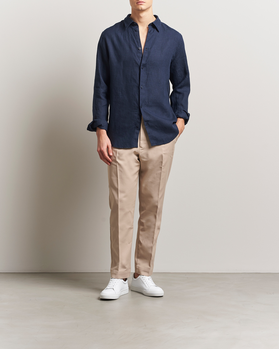 Uomini | Camicie | NN07 | Enzo Linen Shirt Navy Blue