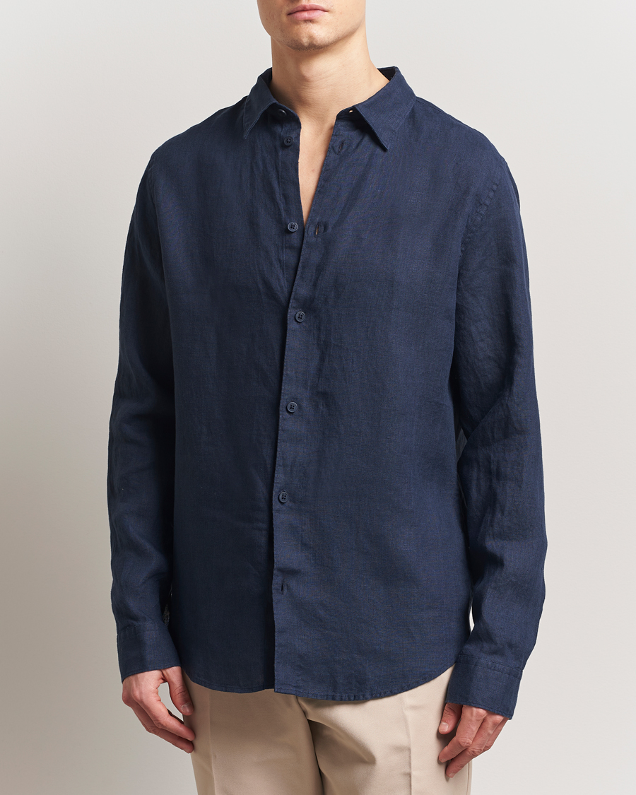 Uomini | Camicie | NN07 | Enzo Linen Shirt Navy Blue