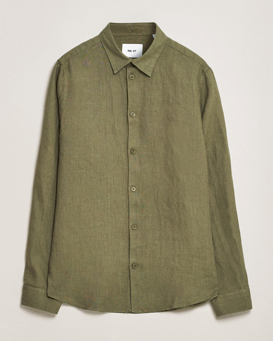 Uomini | Camicie | NN07 | Enzo Linen Shirt Capers Green