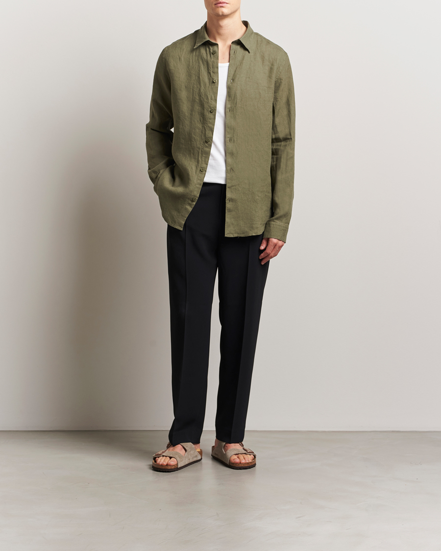 Uomini | Camicie | NN07 | Enzo Linen Shirt Capers Green
