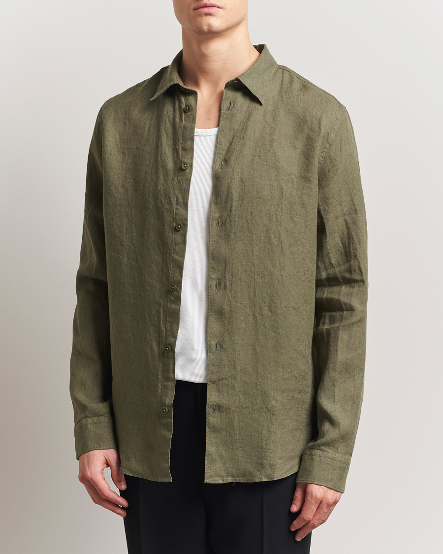 Uomini | Camicie | NN07 | Enzo Linen Shirt Capers Green