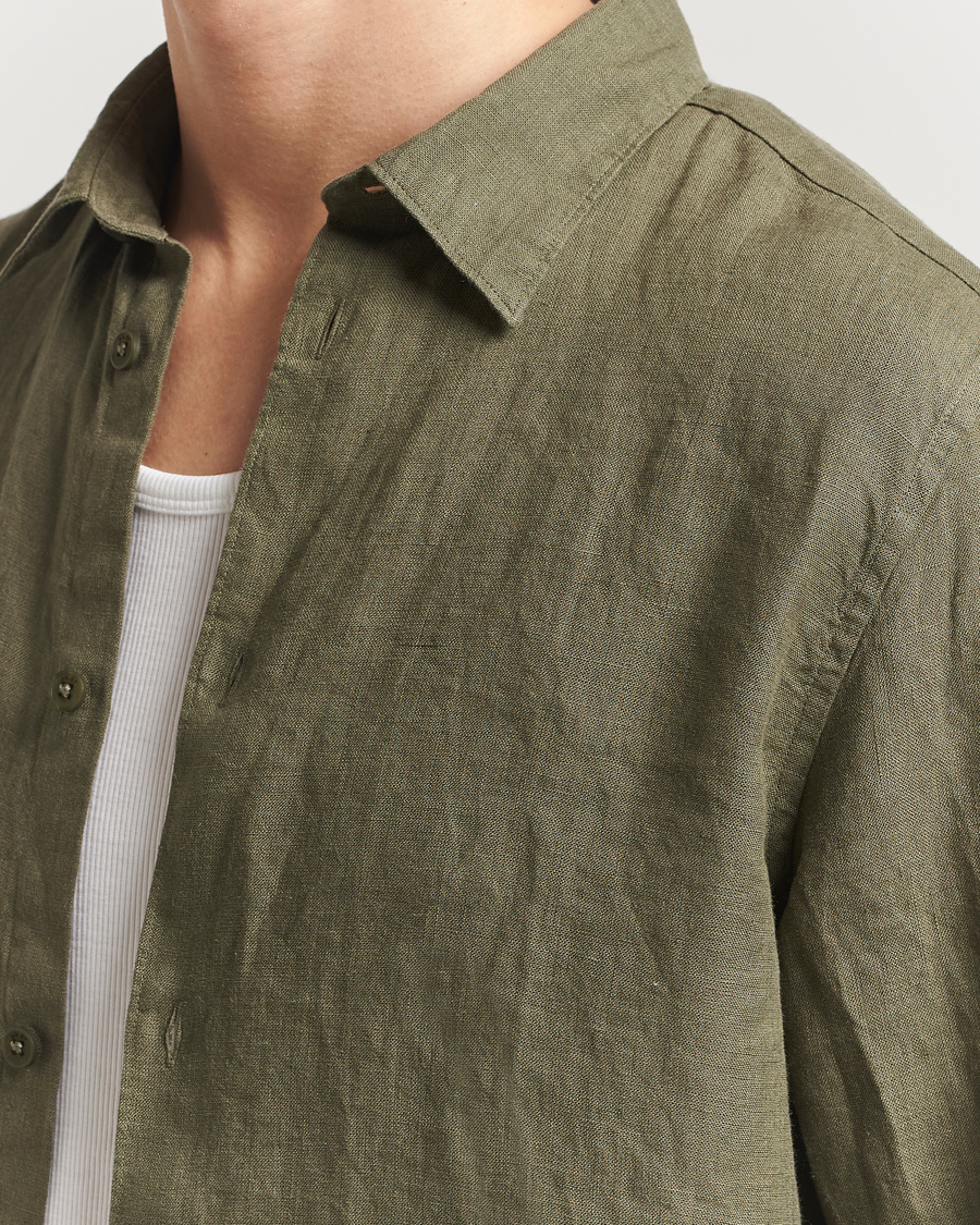 Uomini | Camicie | NN07 | Enzo Linen Shirt Capers Green
