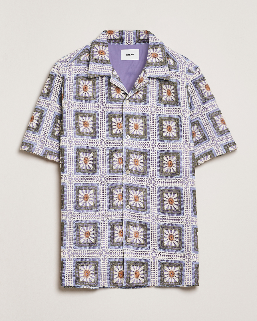 Uomini | Camicie | NN07 | Julio Crochet Flower Short Sleeve Shirt Violette Multi