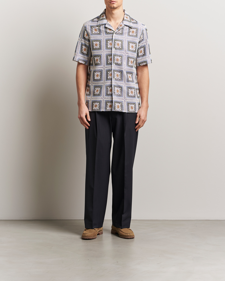 Uomini | Camicie | NN07 | Julio Crochet Flower Short Sleeve Shirt Violette Multi