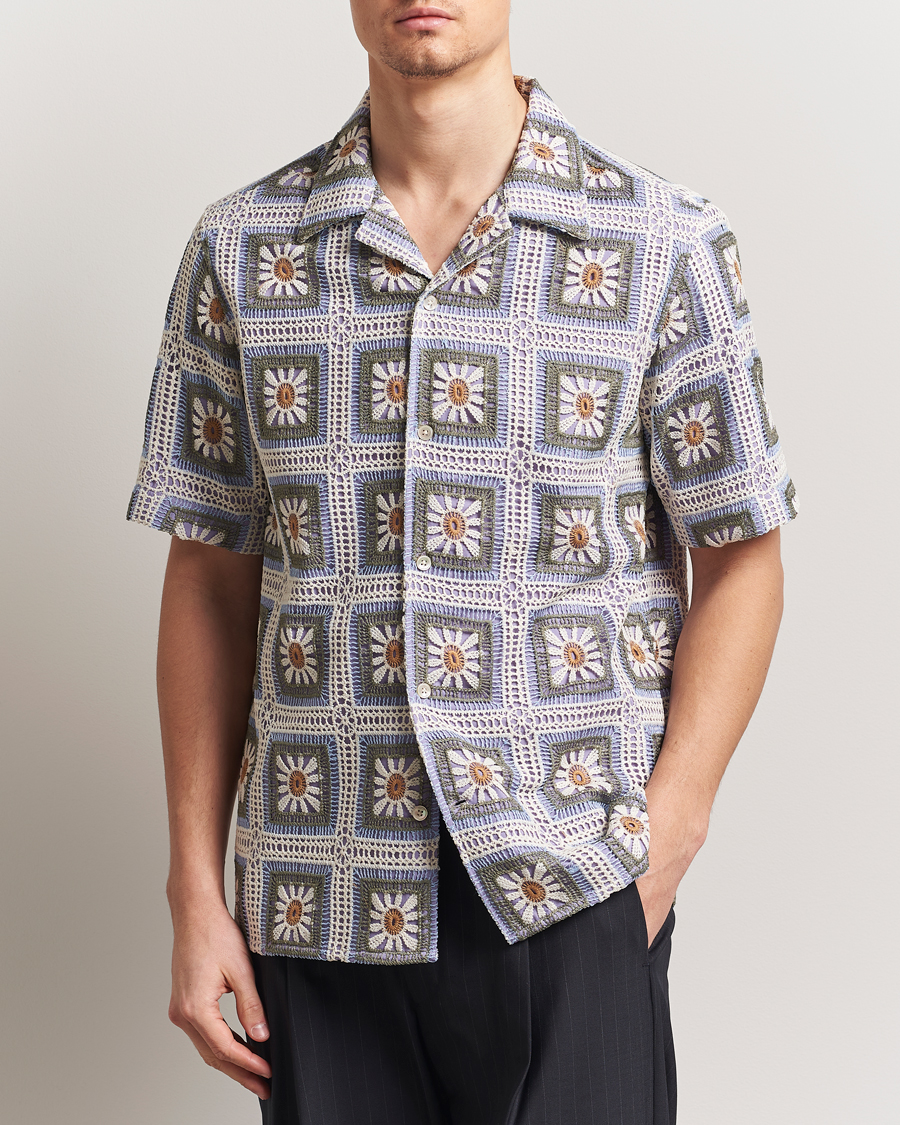 Uomini | Camicie | NN07 | Julio Crochet Flower Short Sleeve Shirt Violette Multi