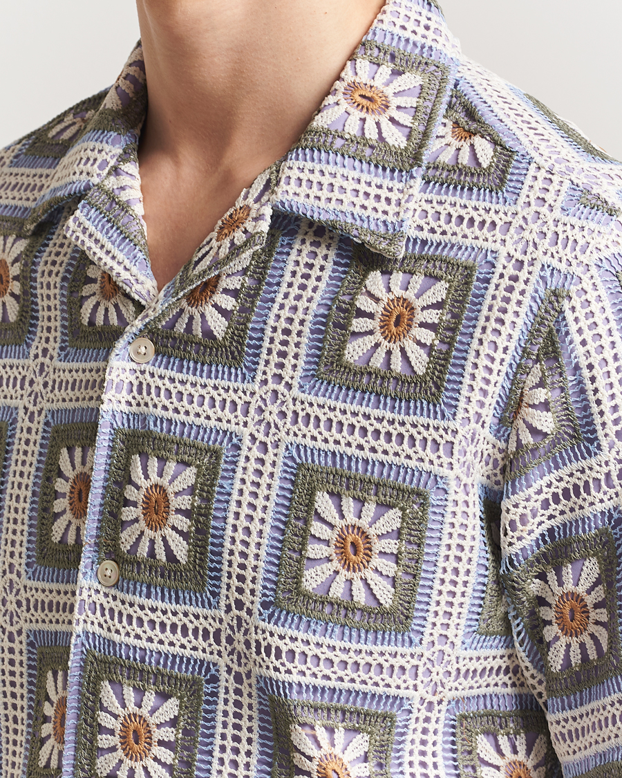 Uomini | Camicie | NN07 | Julio Crochet Flower Short Sleeve Shirt Violette Multi