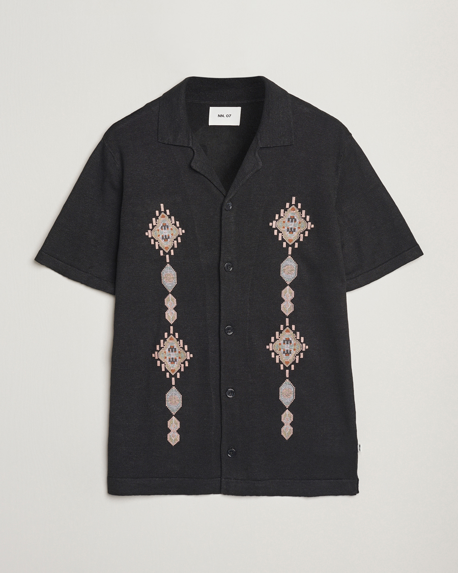 Uomini | Camicie | NN07 | Henry Printed Knitted Short Sleeve Shirt Black
