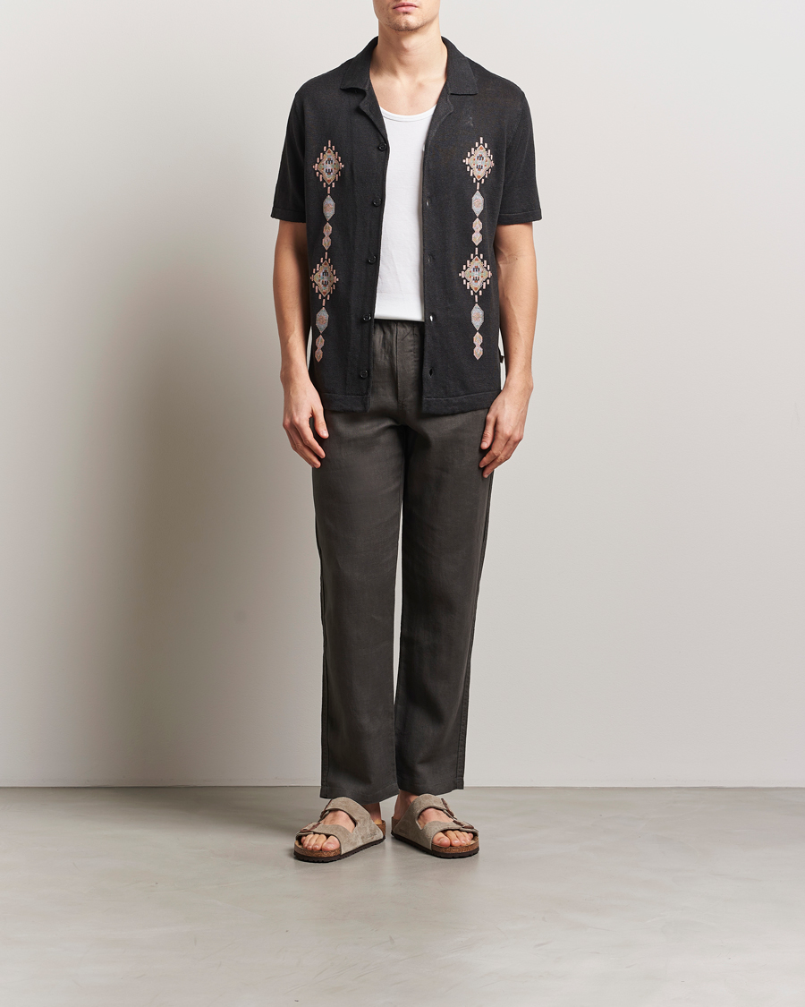 Uomini | Camicie | NN07 | Henry Printed Knitted Short Sleeve Shirt Black