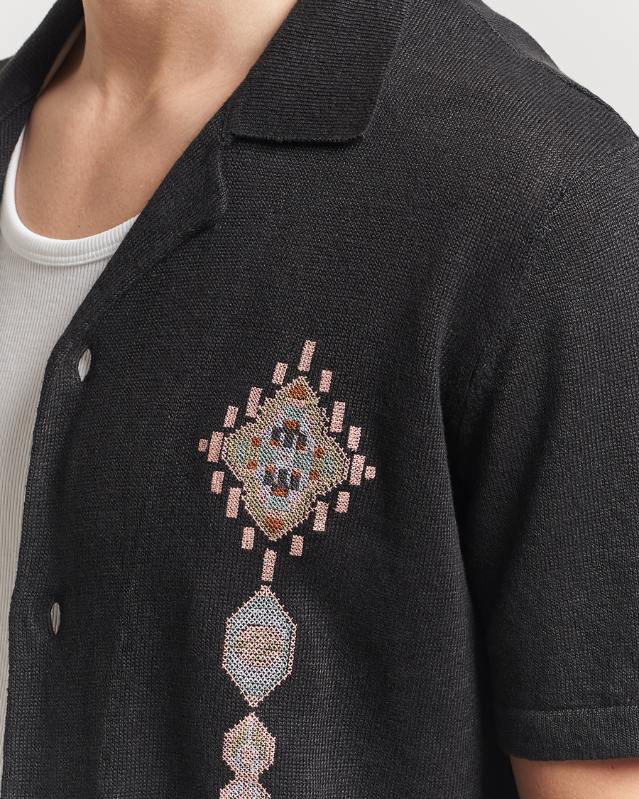 Uomini | Camicie | NN07 | Henry Printed Knitted Short Sleeve Shirt Black