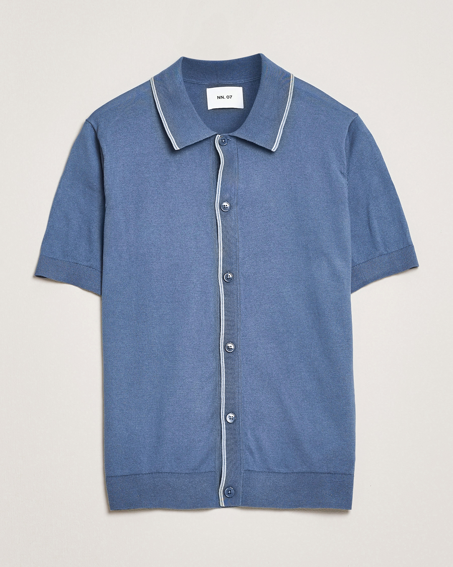 Uomini | Camicie | NN07 | Nolan Paspoal Knitted Short Sleeve Shirt Bering Blue