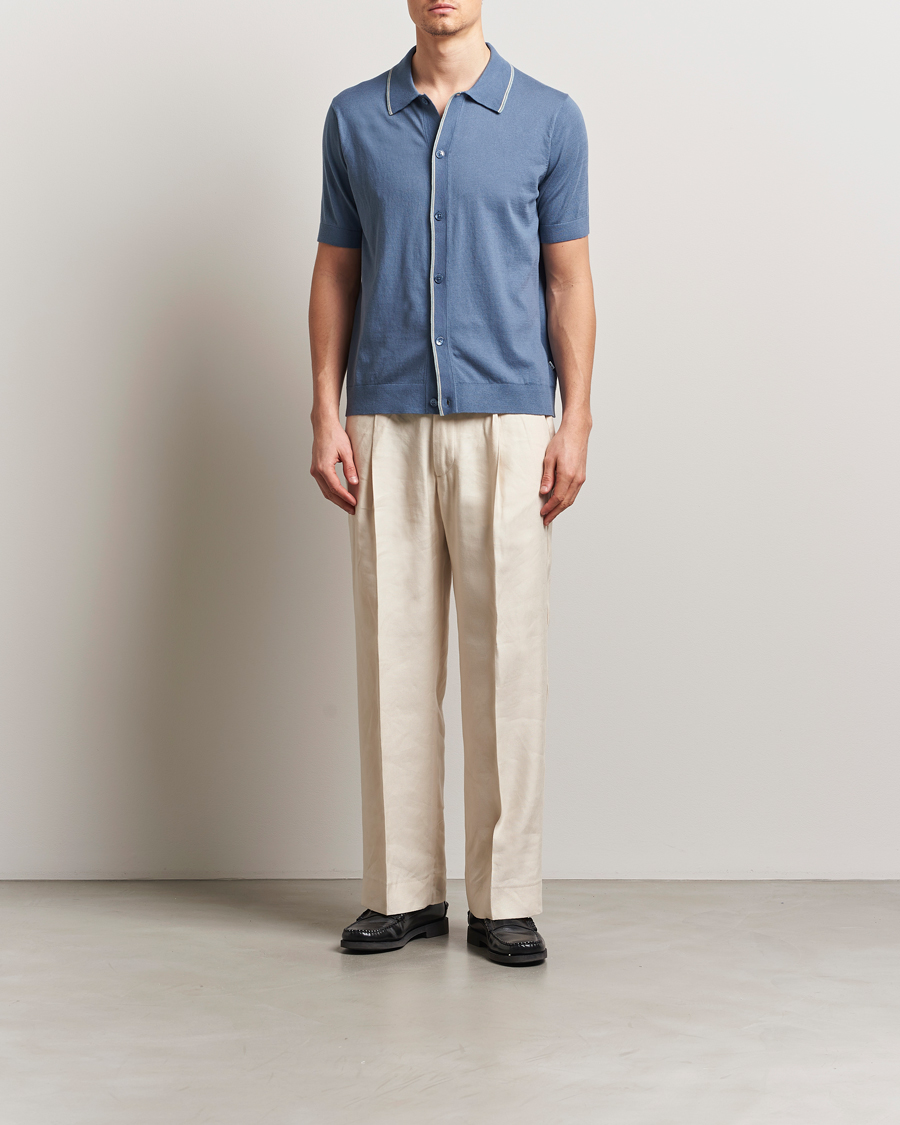 Uomini | Camicie | NN07 | Nolan Paspoal Knitted Short Sleeve Shirt Bering Blue