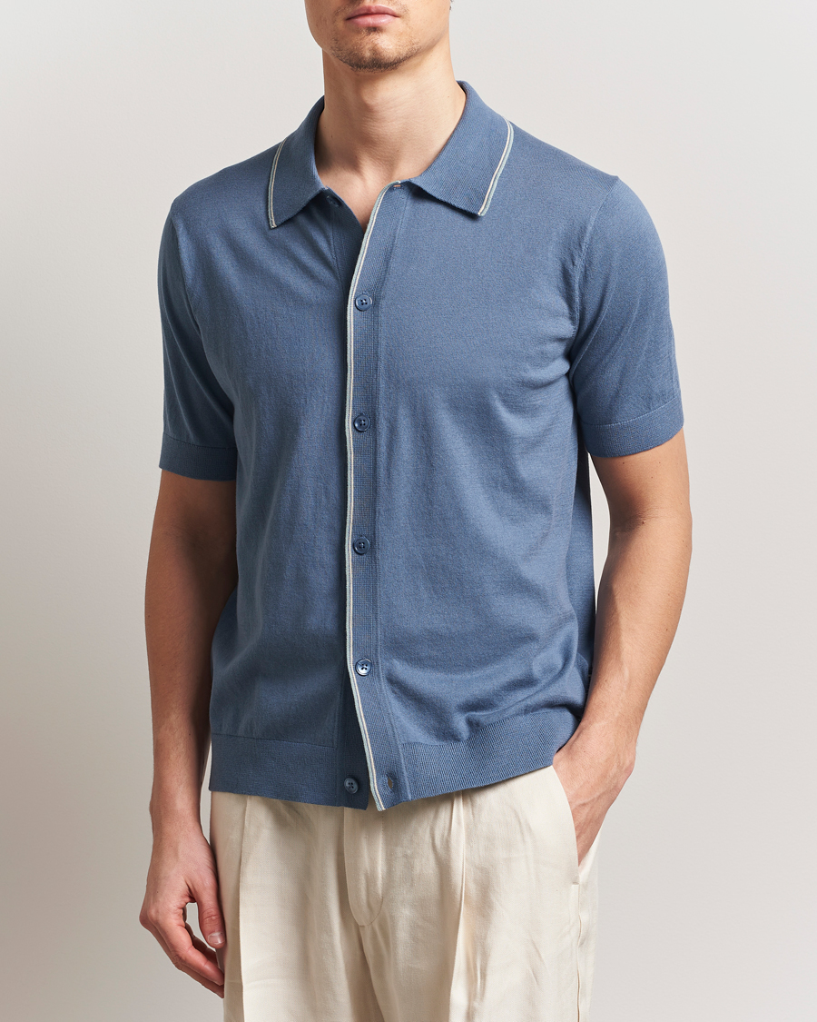 Uomini | Camicie | NN07 | Nolan Paspoal Knitted Short Sleeve Shirt Bering Blue