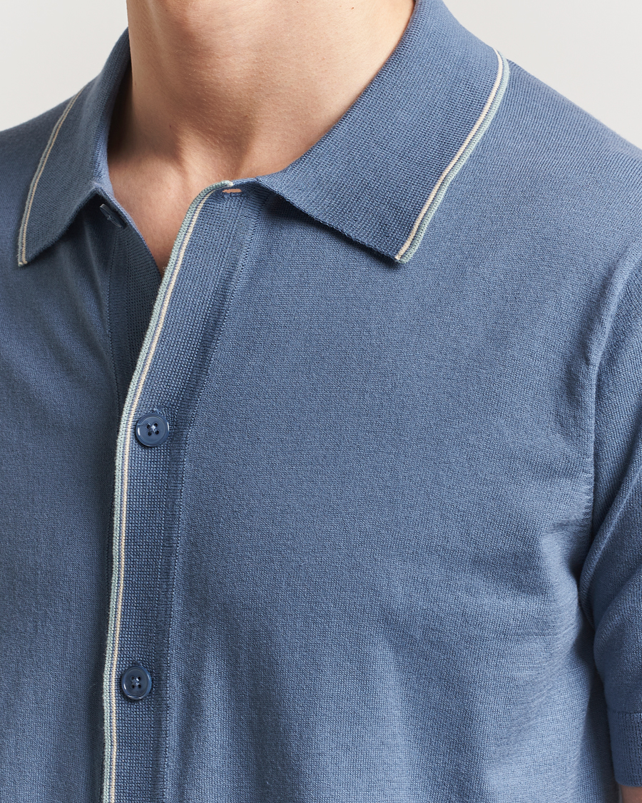 Uomini | Camicie | NN07 | Nolan Paspoal Knitted Short Sleeve Shirt Bering Blue