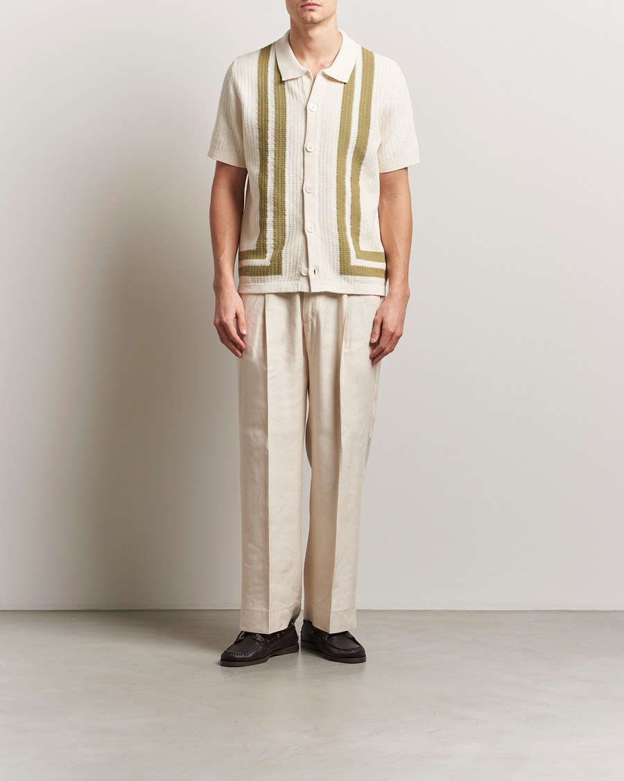 Uomini | Camicie | NN07 | Ares Knitted Short Sleeve Shirt Ivory/Green
